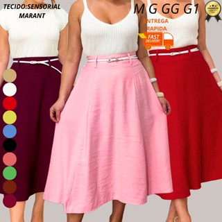 Saia Midi Feminina Cintura Alta M G GG G1 G2 G3 Estilo Moderno em Oferta na Shopee