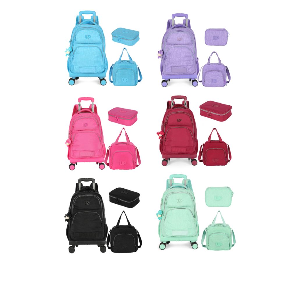 Kit Mochila escolar notebook viagem 4 rodas 360 graus lancheira termica estojo box quadraqdo Up4you