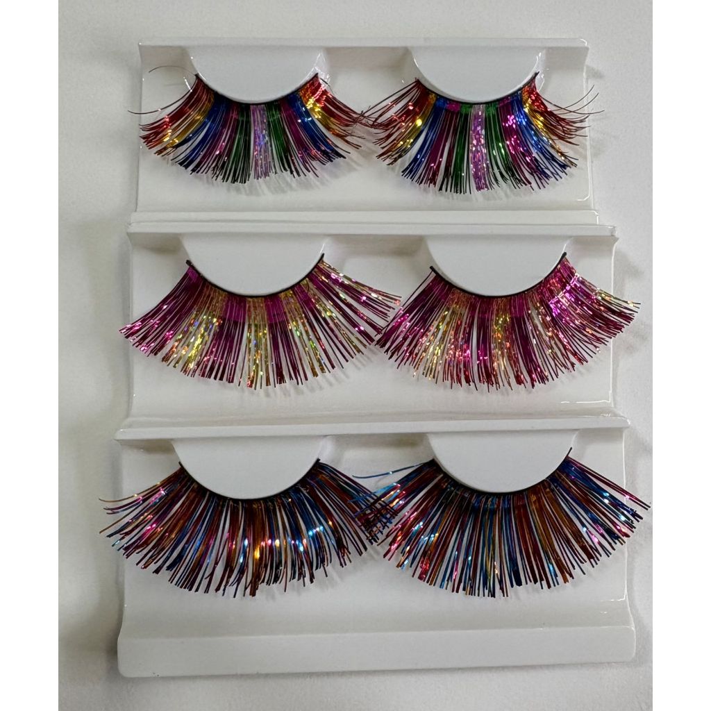Cílios Postiços Coloridos com Glitter Carnaval Festa Fantasia Blue Moon False Eyelashes Cilios Bandeira LGBT
