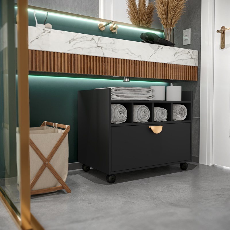 🔥 _ORGANIZAÇÃO E BELEZA PARA SEU BANHEIRO! 🛁✨_  
_Gabinete Armário Organizador Banheiro Nicho_  
✅ Com 1 gaveta e rodízios para facilitar a movimentação  
✅ Ideal para armazenar utensílios de forma prática e decorativa  
✅ Disponível em várias cores, unin