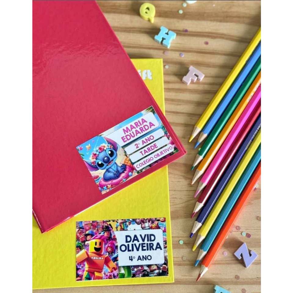 Etiqueta Escolar Personalizada 8x6 cm | Papel Adesivo | Nome Personalizado | Vários Temas
