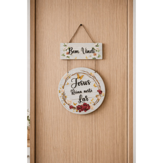Placa decorativa Para Porta Bem vindo Jesus neste lar em Oferta na Shopee