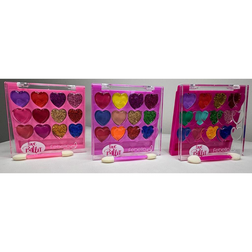 Paleta de Sombras Coloridas com Glitter Love Ballet Febella Maquiagem Infantil Carnaval Festa