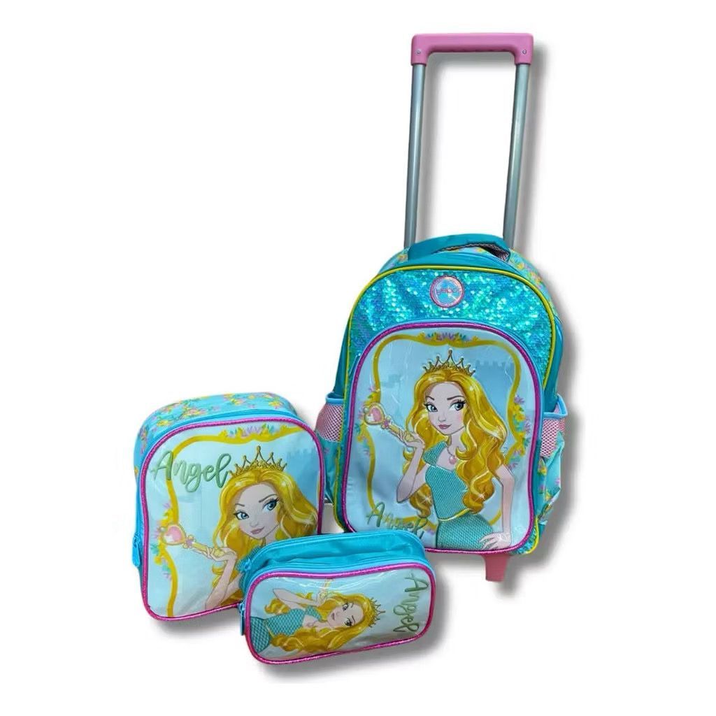 Kit Escolar Infantil Princesas Completo – Mochila de Rodinhas, Lancheira e Estojo