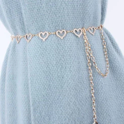 Cinto Feminino Corrente de Coração Strass Brilho Glitter Casual Elegante Bonita Acessório Feminino/