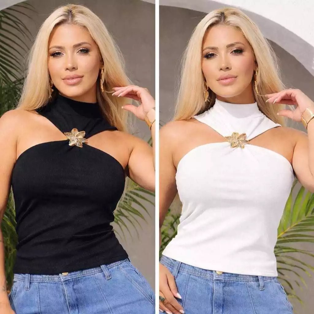 Cropped Feminino Blusa Blusinha Com Bojo Elegante — imagem 1