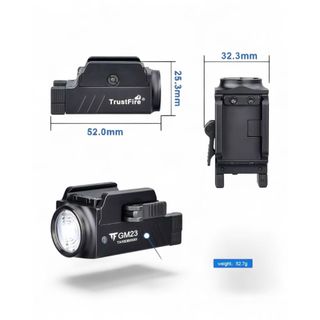 Lanterna Tática para Pistolas Trustfire Gm23 800 Lumens - PRETA/ALUMÍNIO