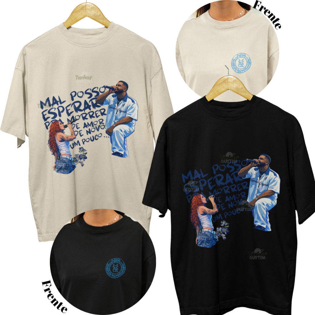 Camiseta 100% Algodão Collab Baco Exu do Blues e Carol Biazin Um pouco Estampada Frase Musical Unissex