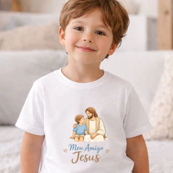 Camiseta Infantil Menino Cristã “Meu Amigo Jesus” – Religiosa – Fé – Presente para Menino