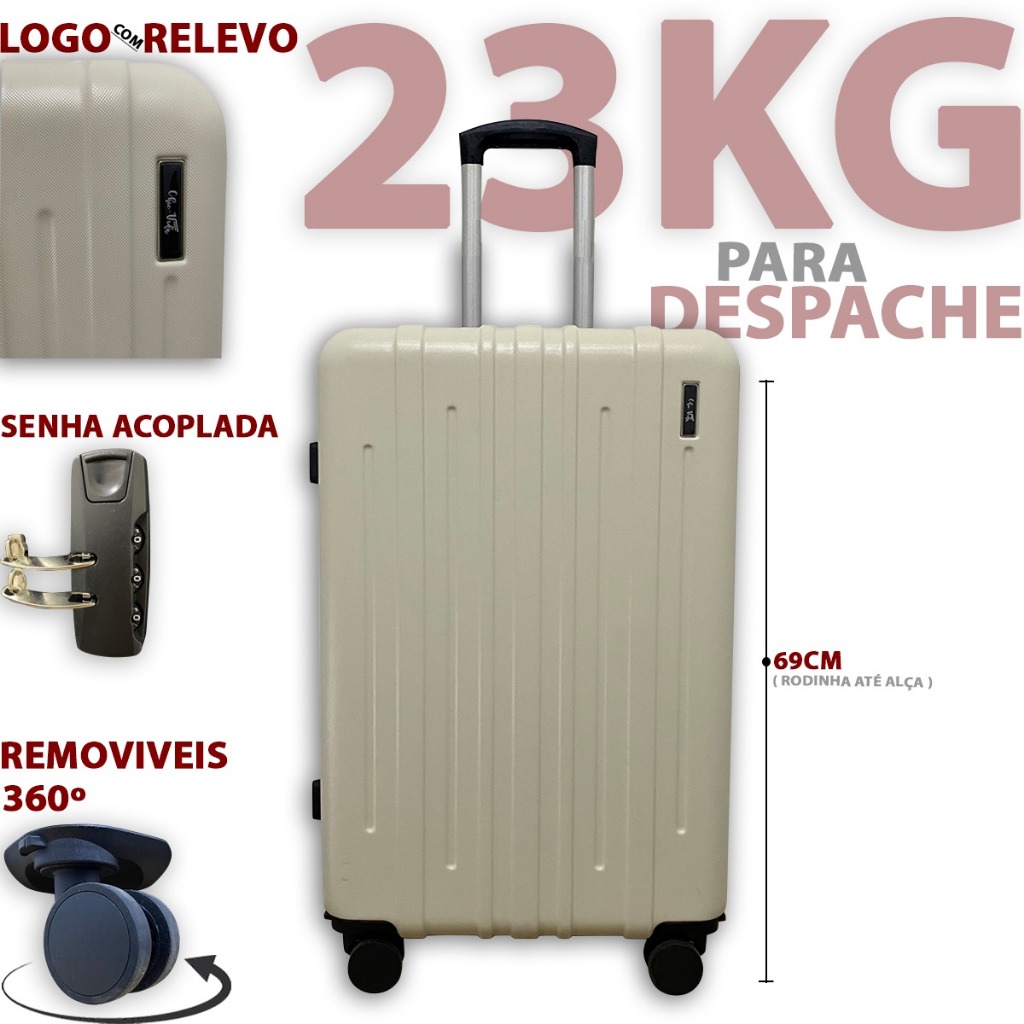 Mala De Viagem 23kg Promoção Mala 23 Kilos Com Roda Dupla 360 Removível E Cadeado Despacho ABS
