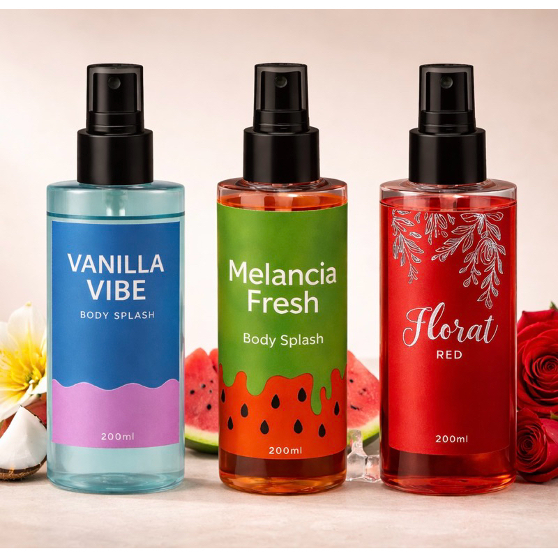 Kit 3 Body Splash Vanilla Vibe, Melancia Fresh e Florat Red | Perfume Corporal Doce Floral e Refrescante
