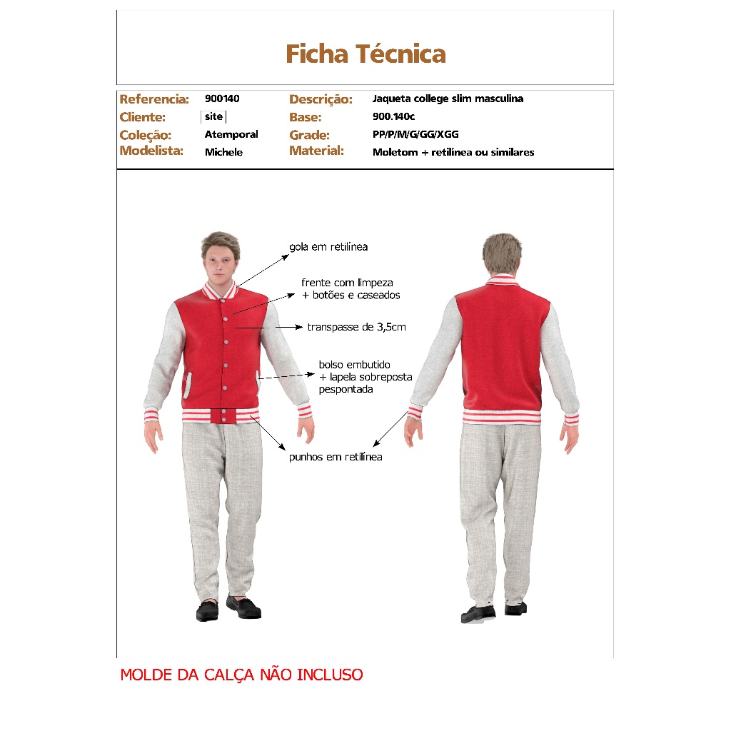 Molde / Modelagem Casaco, Moletom, corta vento, jaqueta, colete,  MASCULINO,  IMPRESSO TAMANHO REAL