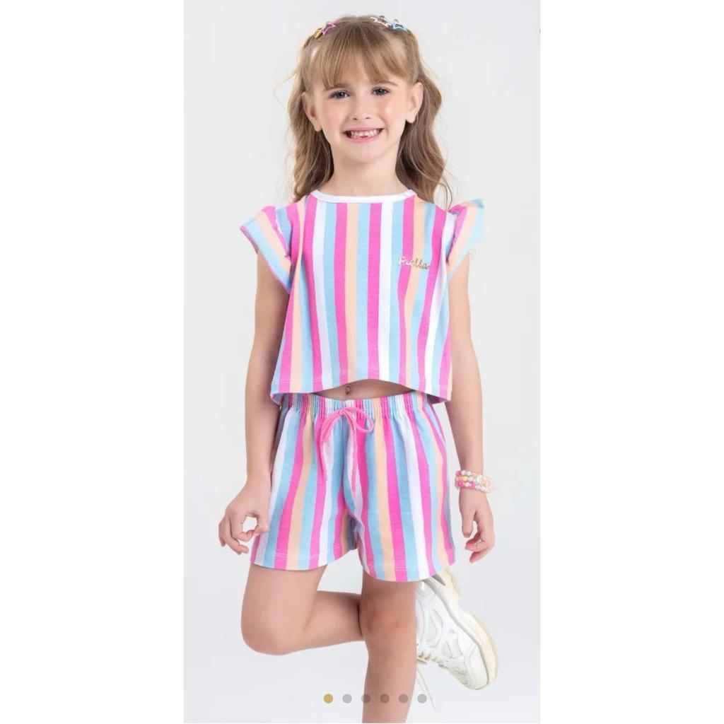 Conjunto Cropped feminino Infantil Verão menina listrado