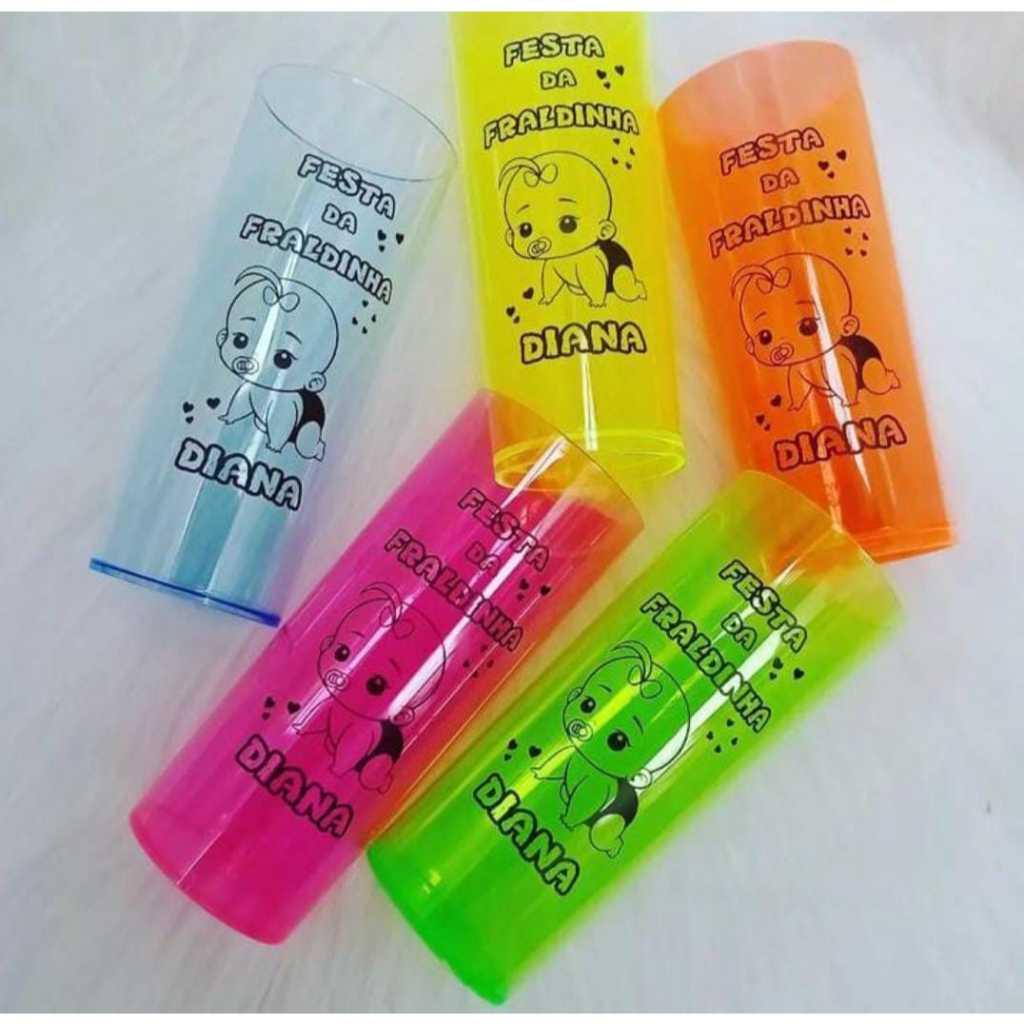 Kit copo long drink neon cores sortidas personalizado um lado qualquer tema arte preta em Oferta na Shopee