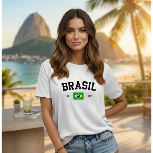 Camiseta T-Shirt Feminina Torcida Brasil Moderna e estilosa 100% Algodão Copa do Mundo