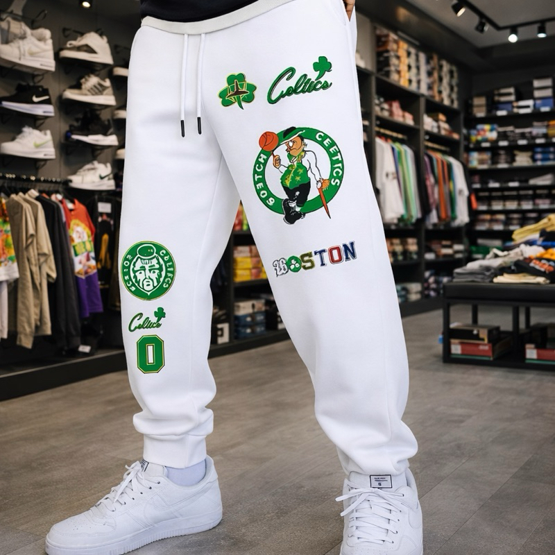 Calça Moletom Celtics Masculina Flanelada Estilo Basquete Americano Boston celtic 100% algodão caimento Perfeito