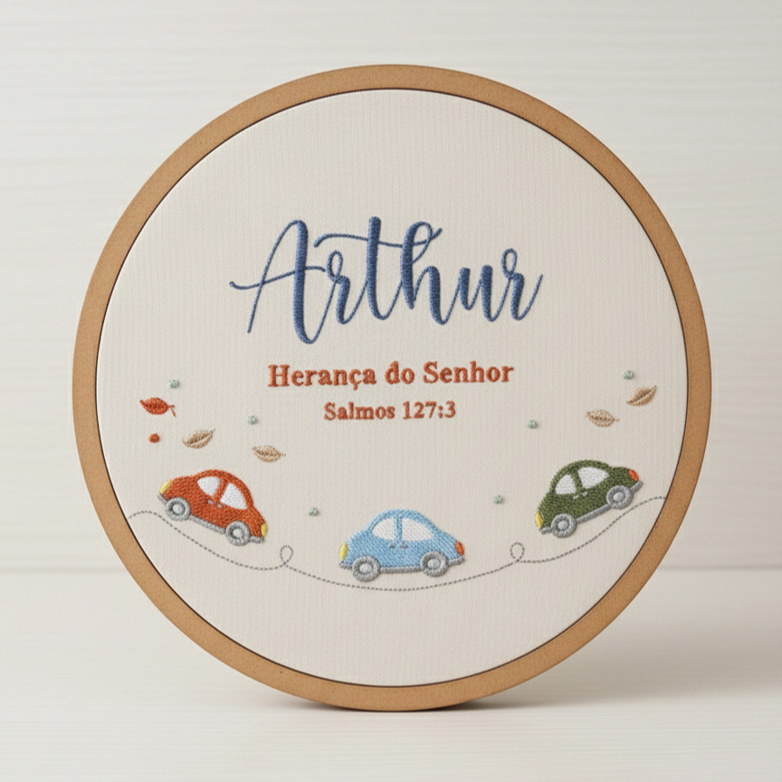 Bastidor Carrinhos porta maternidade menino - 26cm