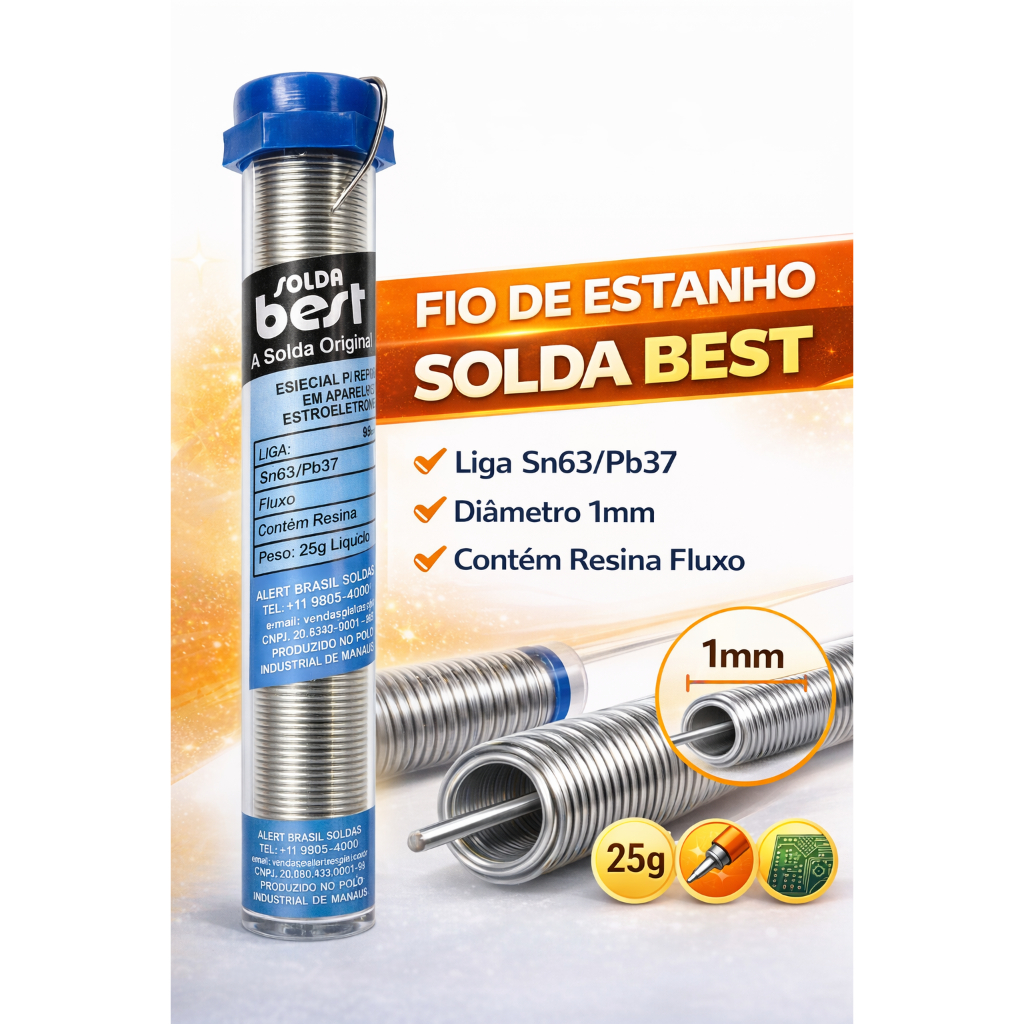 Estanho Solda Best 25g 63x37 1mm | Tubo de Solda Eletrônica Alta Qualidade — R$ 37,90 em Shopee