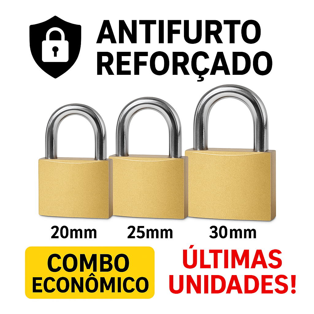 Kit 3 Cadeados Reforçado 20mm/25mm/30mm