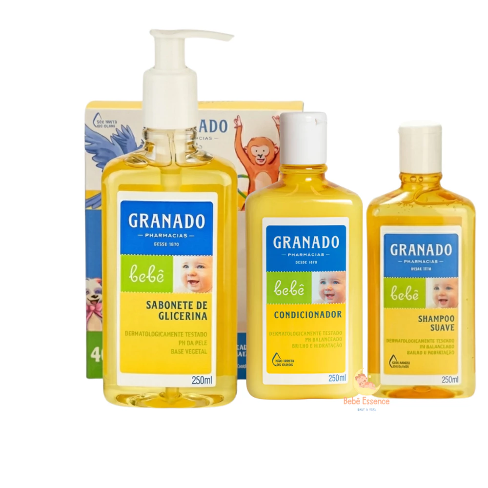 Kit Granado Bebê Trio Hora Do Banho Tradicional Shampoo Condicionador Sabonete Líquido