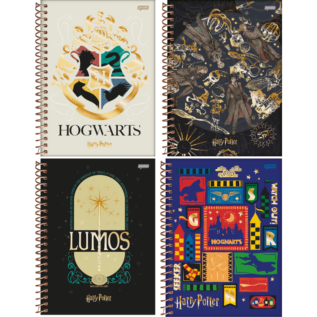 Pacote 4 Cadernos College Medio 177x242mm 1 Materia Harry Potter 80 Folhas. em Oferta na Shopee
