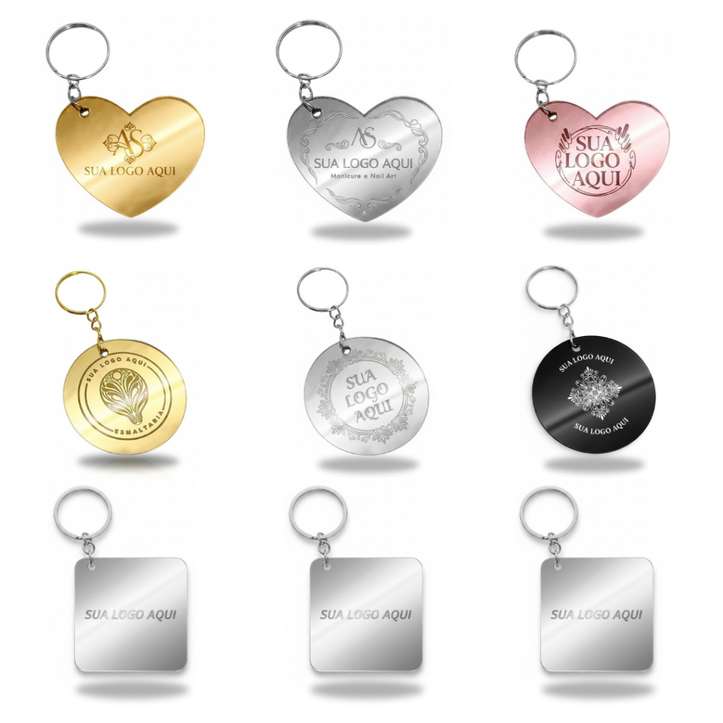 Kit 50 a 80 Chaveiros de Acrílico Espelhado Nome Individual Personalizado Logo Chaveiro Lembrancinha