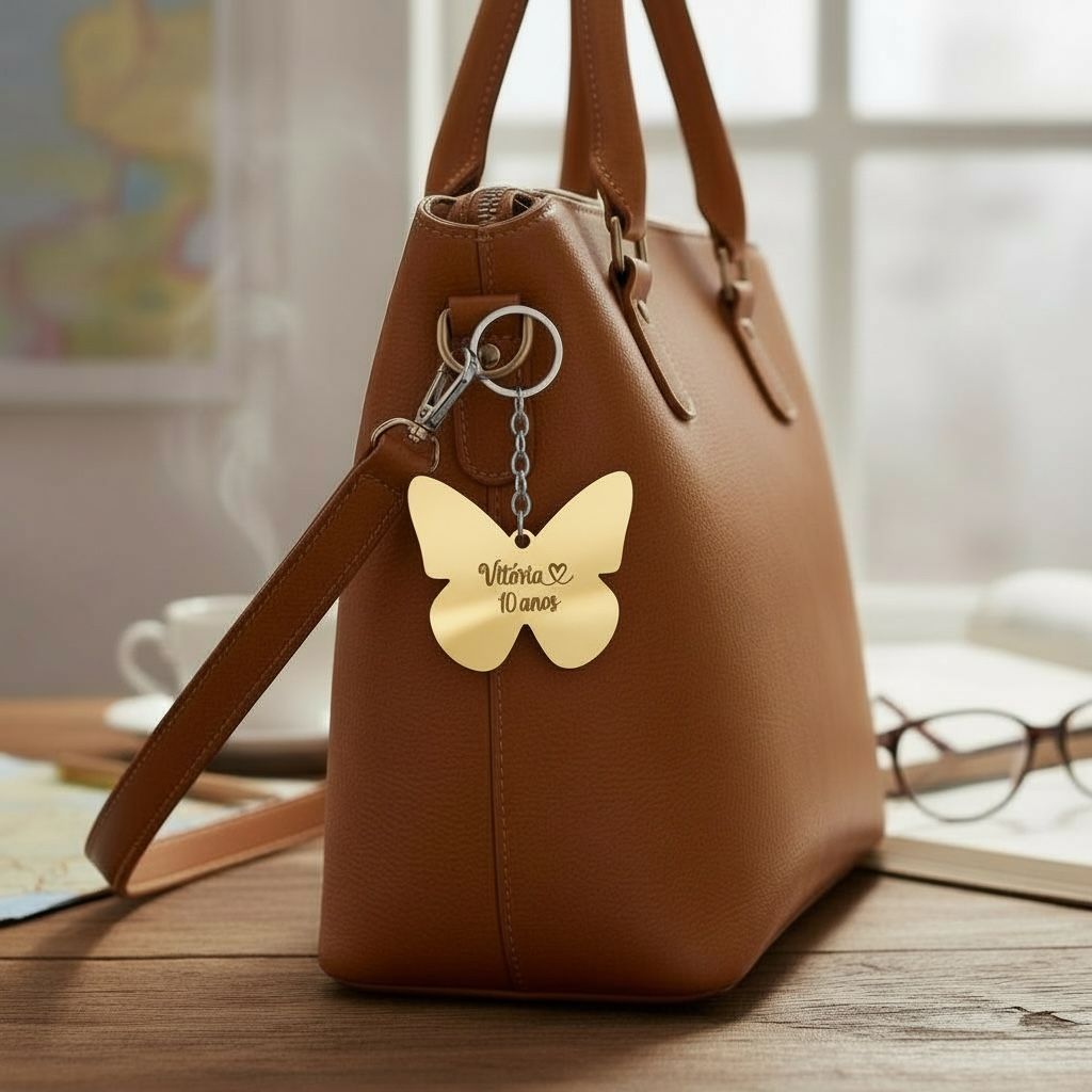 Kit 20 a 100 Chaveiros Borboleta Acrílico Espelhado Personalizados Logo Empresa Lembrancinha Brindes