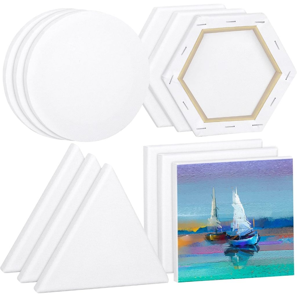 Conjunto de 12 Telas Esticadas para Pintura, Painéis de Tela em Branco de 15 cm  em Formatos
