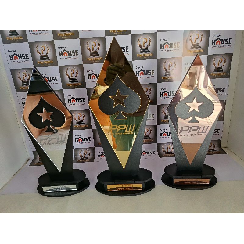 Troféu poker jogos de carta kit 3 peça personalizado