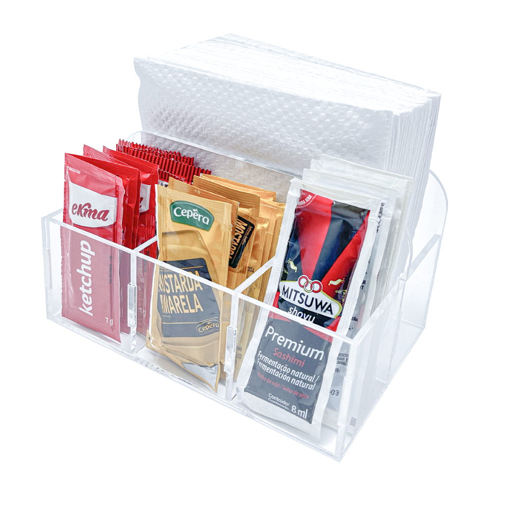 Porta Guardanapo Sachês 3 Nichos Em Acrílico