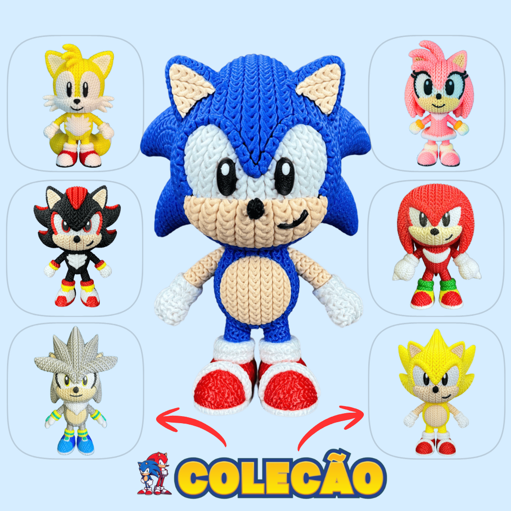 Boneco do Sonic e turma tipo amigurumi em Oferta na Shopee