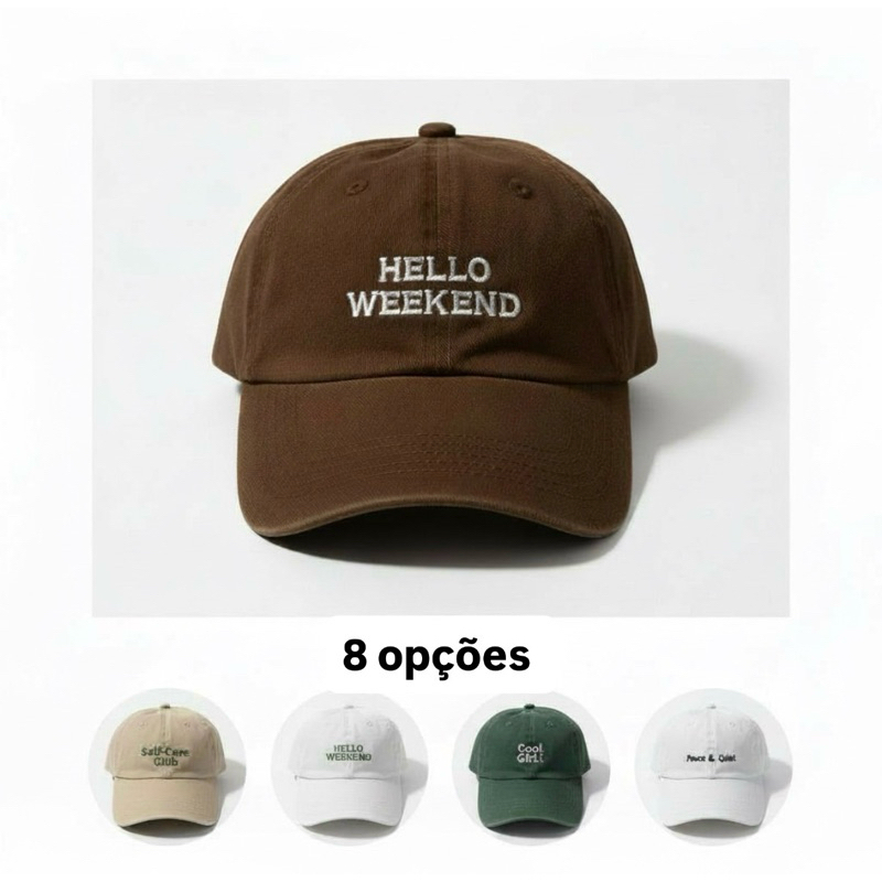 Boné Aba Curvada “Hello Weekend / Self Care” – Coleção Frases Bordada (8)Modelosl