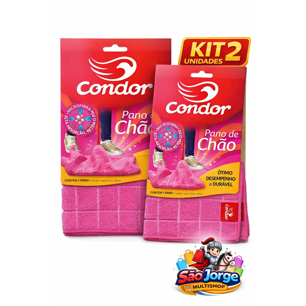 Pano de Chão Microfibra Condor Rosa 70x50cm – Kit 2 Unidades Alta Absorção em Oferta na Shopee