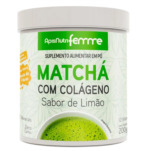 Matchá com colágeno Sabor: limão 200g Apisnutri