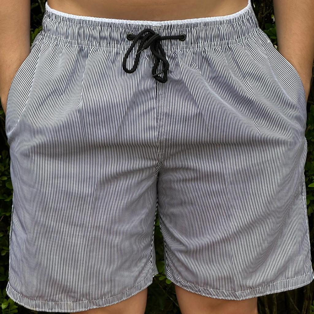 Bermudas De Banho Estampa Risca De Giz Masculina  Shorts Com Costura Reforçada Calção Praia Verão em Oferta na Shopee