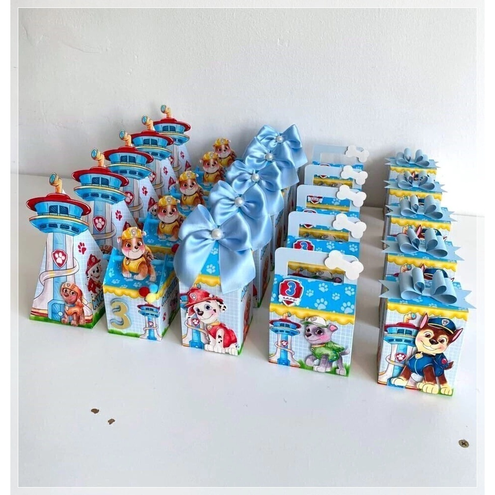 Kit Caixinhas Personalizadas Patrulha Canina Aquarelado kit  Pegue e Monte Lembrancinha Festa Infantil Aniversário