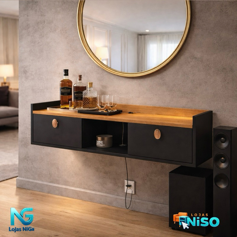 Aparador Bancada Suspenso Vegas Life 0,90 Com Porta Basculante Sala Decoração Nicho Eros