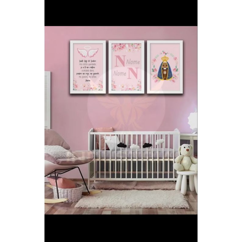 Quadro Decorativo Personalizado com nome Nossa Senhora Aparecida e  Oração Santo Anjo do Senhor
