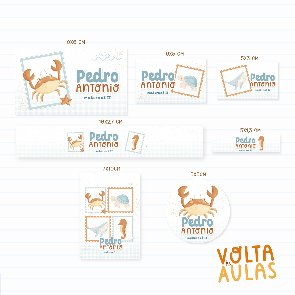 Kit Etiqueta Fundo do Mar Baby Escolar Volta as Aulas Material Adesivo Com nome