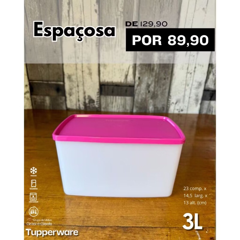 cores Tupperware Espaçosa 3 litros Freezer - Diversas Cores