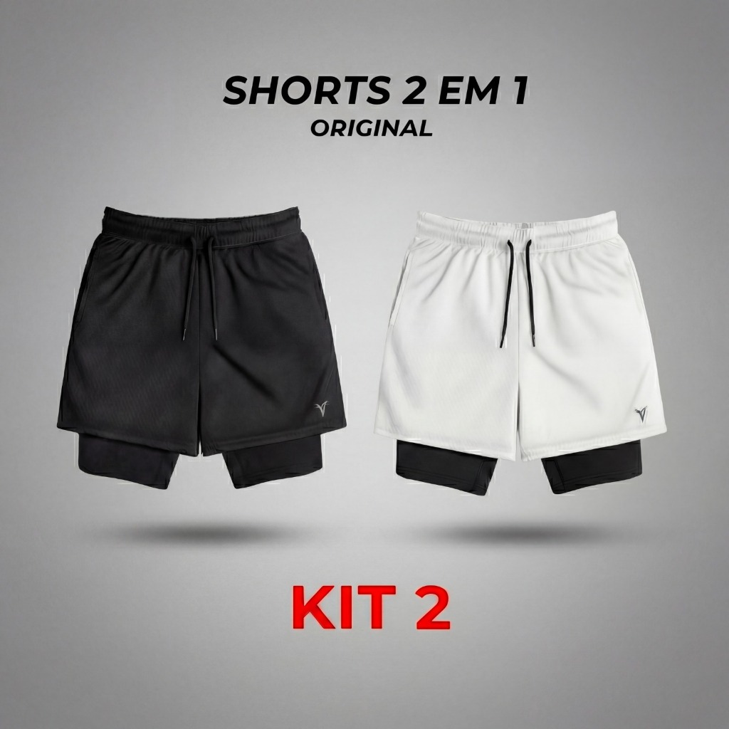 KIT 2 Shorts 2 em 1 DryFit VLS Original Elastano Academia Esporte Treino Masculino em Oferta na Shopee
