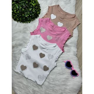 Blusinha Coração com Strass Regatinha Blogueirinha 02 ao 10 anos em Oferta na Shopee