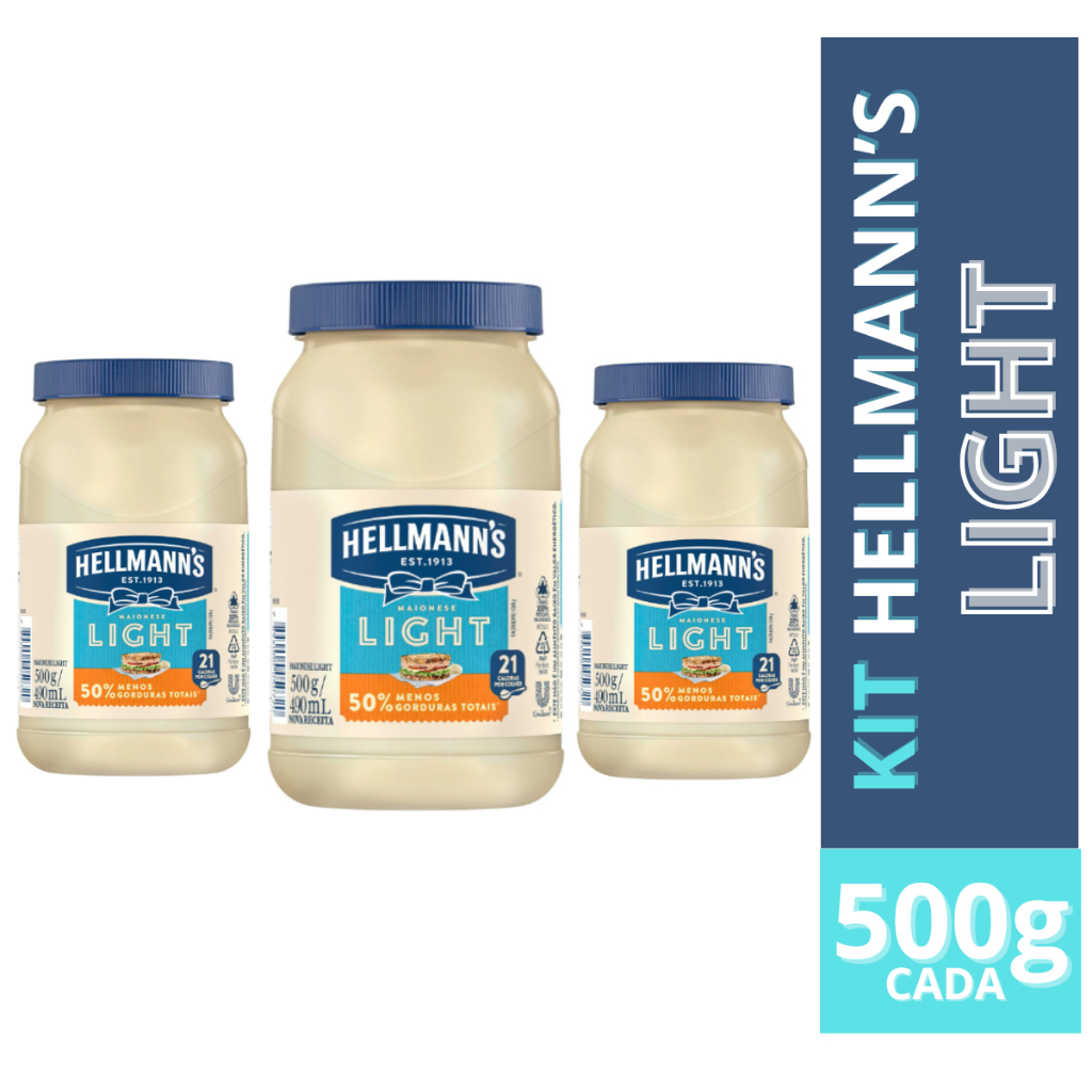 Kit 3 Potes De Maionese Hellmanns Light 500g