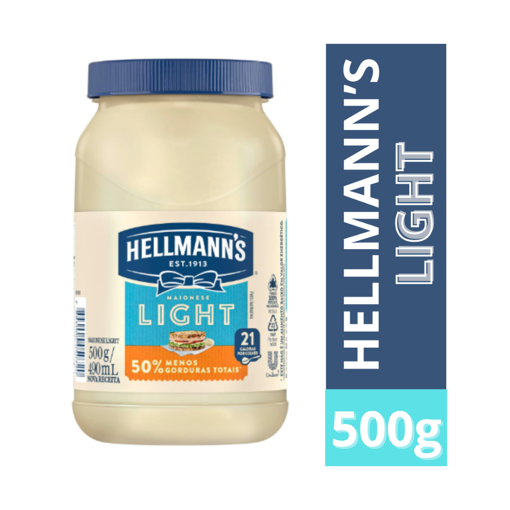 Maionese Hellmanns Light 500g Sem Gluten Molho Tempero em Oferta na Shopee