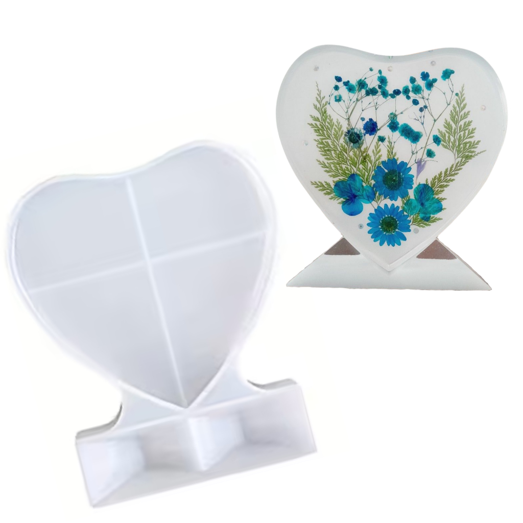 Molde de Silicone Coração Grande com Base para Resina Gesso Cimento Forma Eternizando Momentos