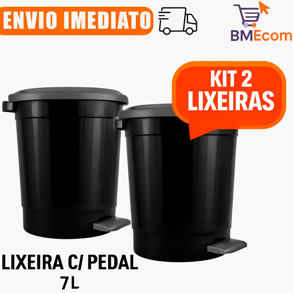 Kit 2 Lixeiras Redondas Com Pedal 7l Litros Preta Cozinha Banheiro Lavanderia em Oferta na Shopee
