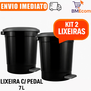 Kit 2 Lixeiras Redondas Com Pedal 7l Litros Preta Cozinha Banheiro Lavanderia em Oferta na Shopee