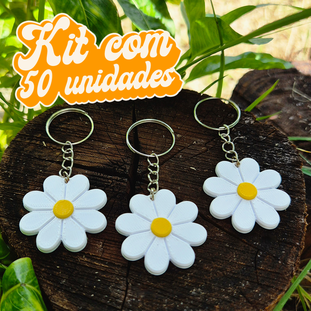 Kit Chaveiros Flor Margarida Brindes Floricultura Lembrancinha Festa Aniversário Chaveiro de Flor