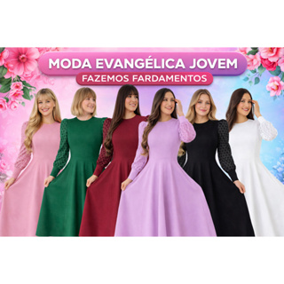 Vestido Social Evangélicos Plus Size Godê Tule Bolinhas em Oferta na Shopee