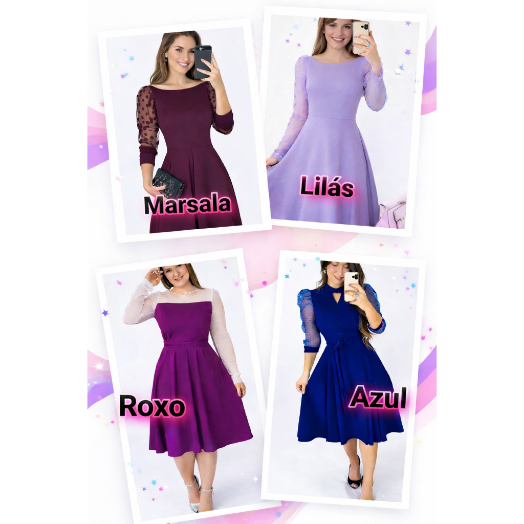Vestido Evangélico Moderno Plus Size Preto Roxo Rosê Midi Tule ( M AO XXG) Tecido Grosso